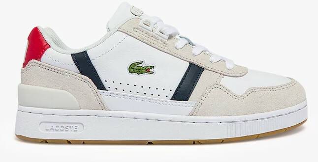 Baskets Lacoste T-Clip Leather and Suede Trainers Womenwhite/navy/red