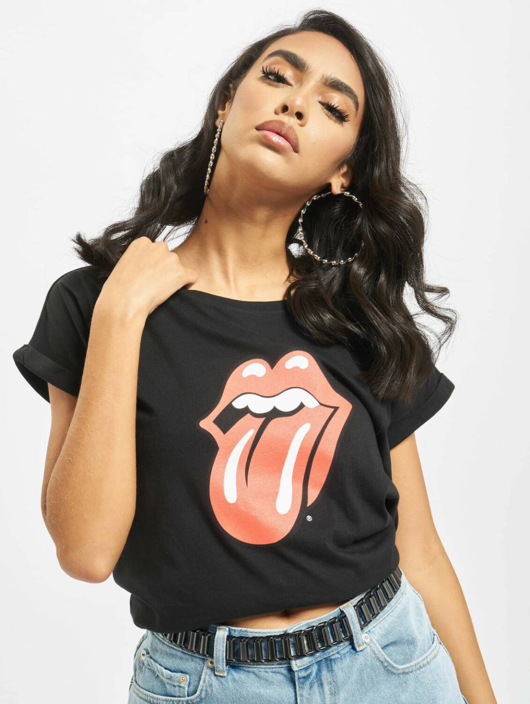 T-shirts femme Merchcode T-Shirt Rolling Stones Tongue black (MC326BLK)