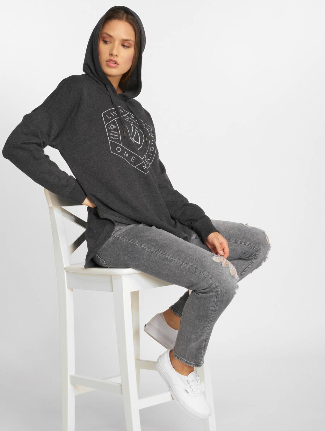 Pulls & sweats femme Merchcode Hoody Ladies Linkin Park Oml Oversize grey (MC263CHA)