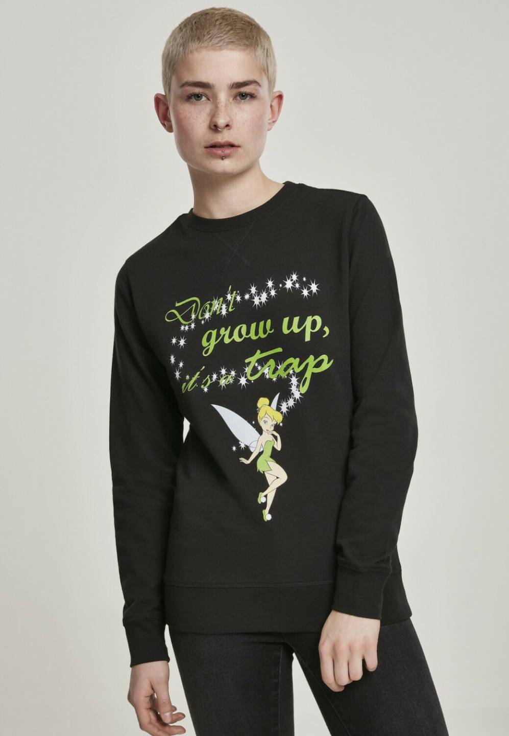 Merchcode MC408-Ladies Tinkerbell Dont Grow Up Crewneck Sweatshirt black Pulls & sweats femme